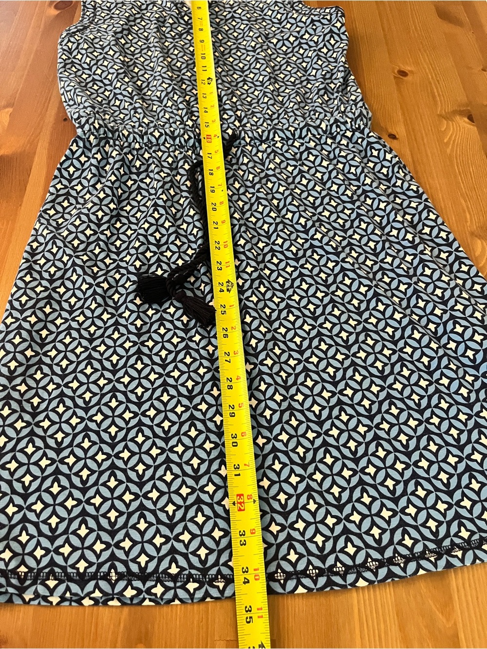 T by Talbots Blue Geometric Sleeveless Drawstring Mini Dress Small petite. - Picture 4 of 4